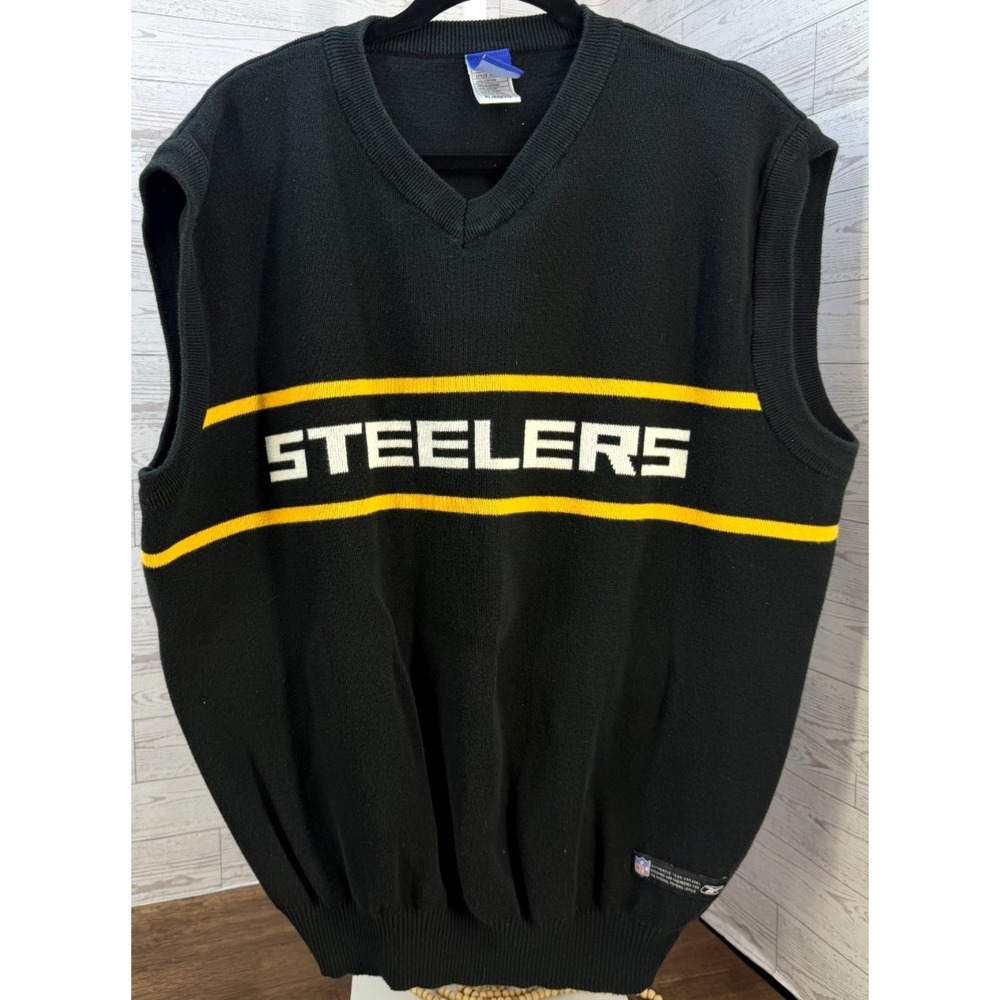 NFL Reebok Pittsburgh Steelers Sweater Vest‎ Men's Golf Coach Black XL XLARGE